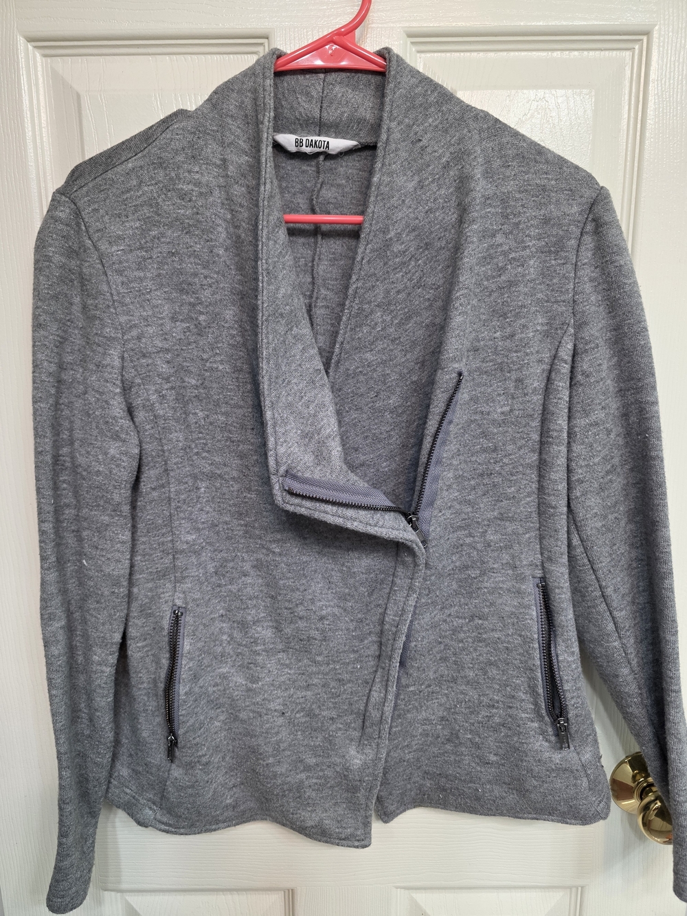 BB Dakota Gray Asymmetrical Zip Sweater Jacket